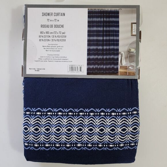 Soho‎ Home Dark Blue Shower Curtain Embroidered Stripes 72x72in - Picture 6 of 11